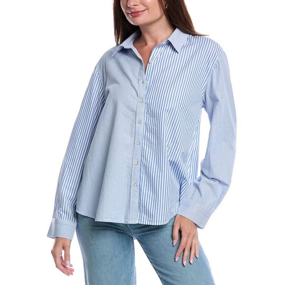 Sam Edelman Womens  Bridget Asymmetrical Button Shirt, Blue - Picture 1 of 3
